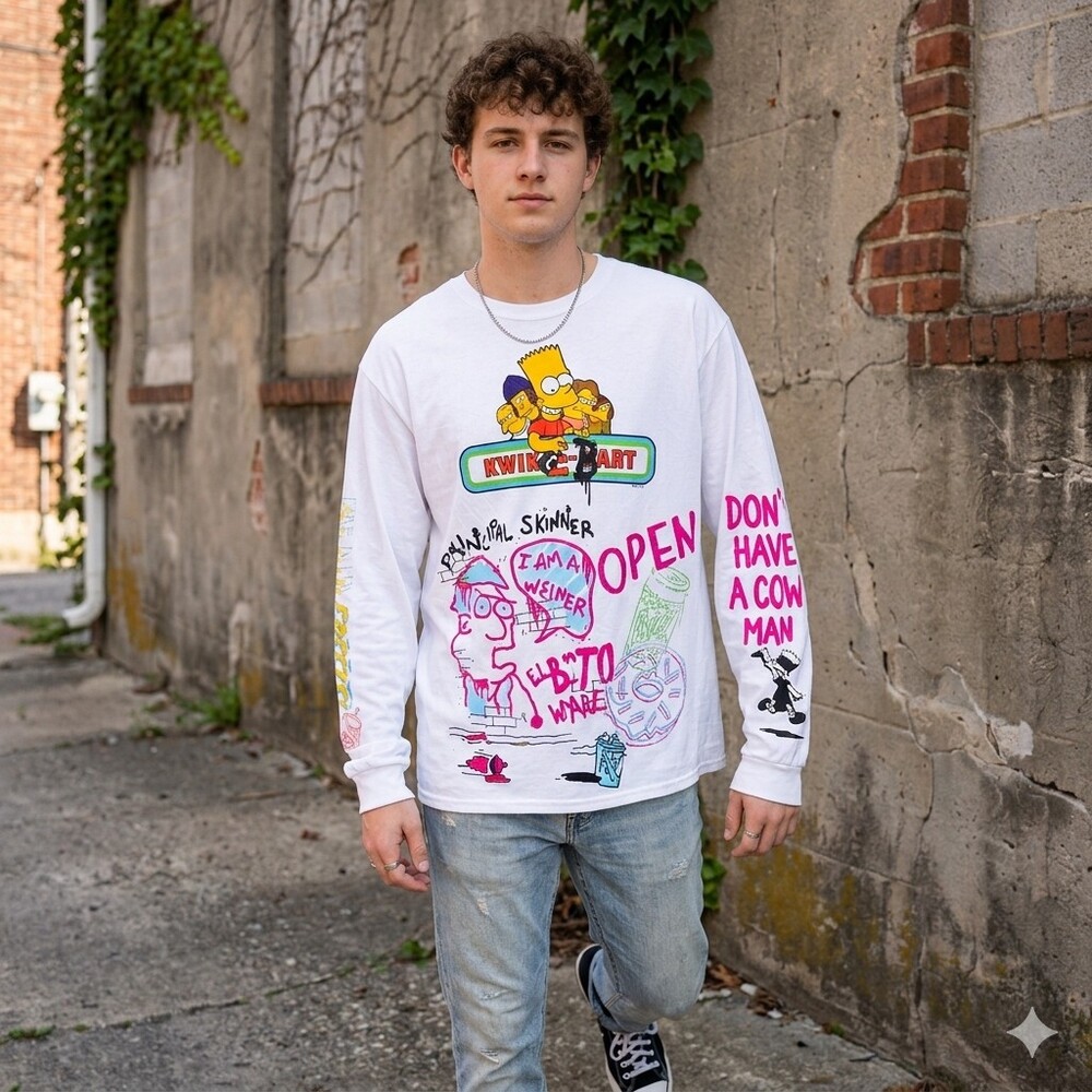 NWT rue21 The Simpsons Kwik-E-Mart Graffiti Graphic Long Sleeve Shirt XXL